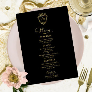 Monogram Wedding Menu Cards Black And Gold