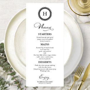 Monogram Wedding Menu Cards Black And White