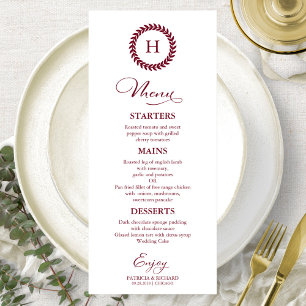Monogram Wedding Menu Cards Burgundy