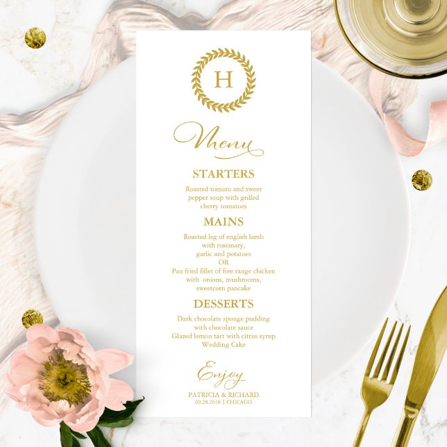 Monogram Wedding Menu Cards Gold (Creator Uploaded)