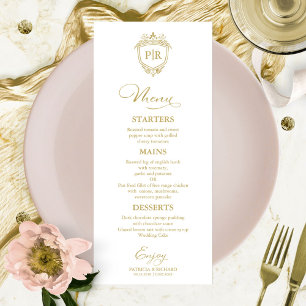 Monogram Wedding Menu Cards Gold Script