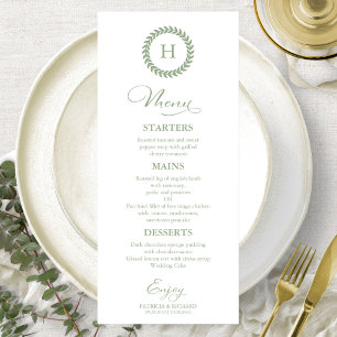 Monogram Wedding Menu Cards Green Sage