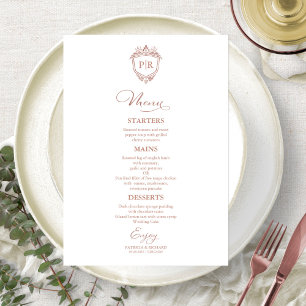 Monogram Wedding Menu Cards Rose Gold Script