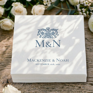 Monogram Wedding Ornate Floral Dusty Blue Napkin