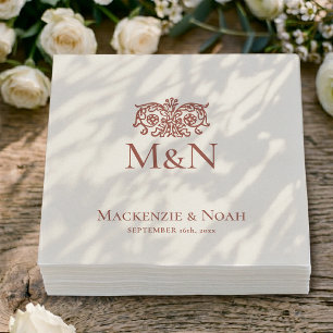 Monogram Wedding Ornate Floral Terracotta Napkin
