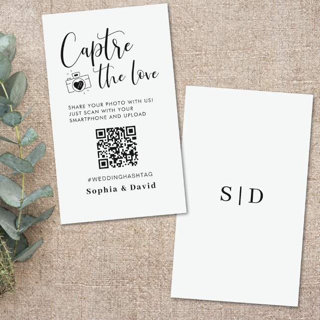 Monogram Wedding Photos Capture The Love QR Code Enclosure Card (Creator Uploaded)