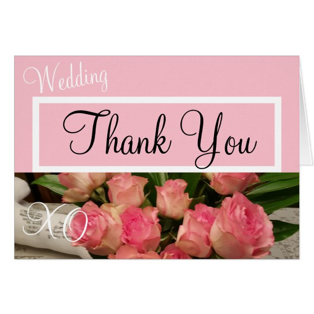 Monogram Wedding Pink Roses Thank You  (Front Horizontal)