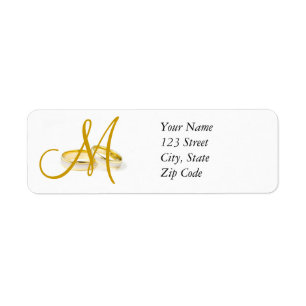 Monogram Wedding Rings Return Address Labels Gold
