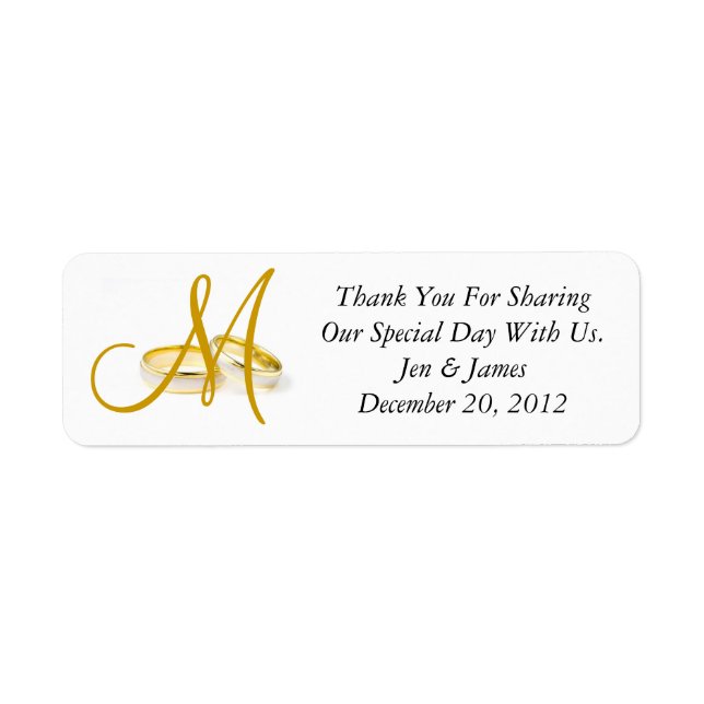 Monogram Wedding Rings Thank You Labels Gold (Front)