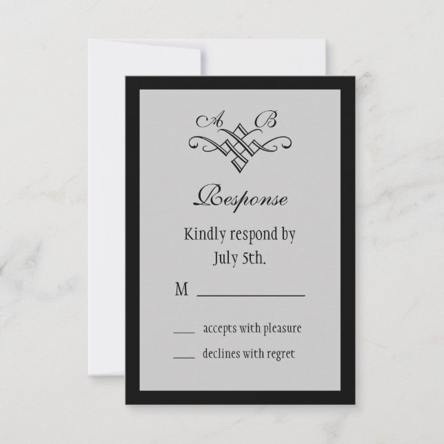 Monogram Wedding RSVP in Grey (Front)