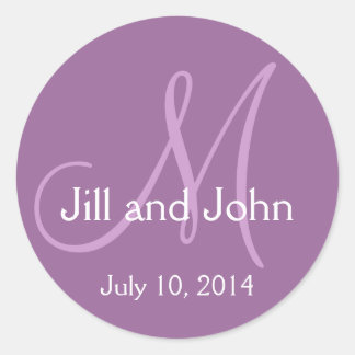 Monogram Wedding Save the Date Stickers Purple