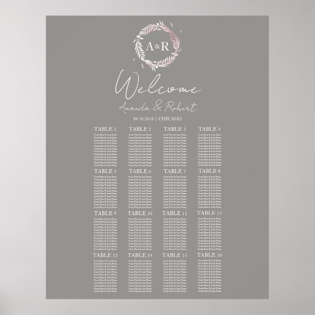 Monogram Wedding Seating Chart Board (Front)