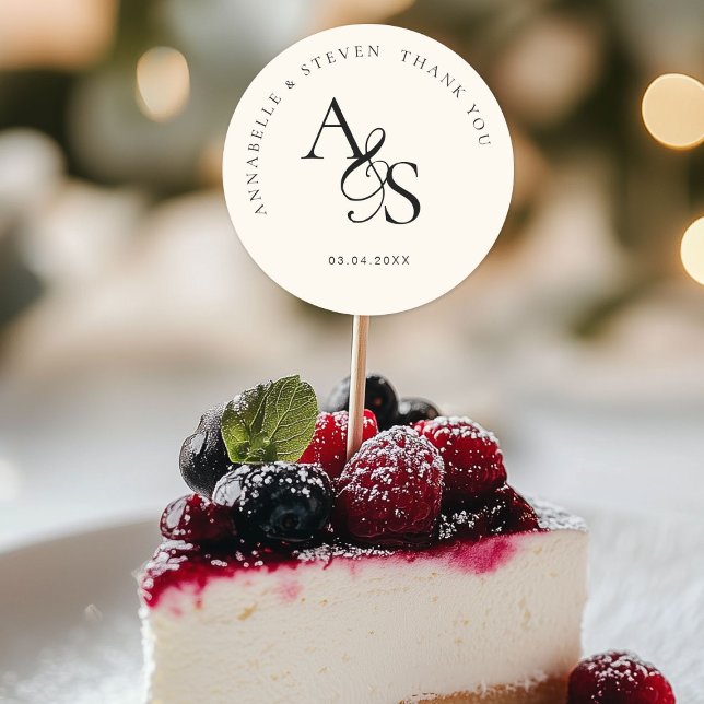 Monogram, Wedding Thank You Classic Round Sticker (Personalized, Elegant, Classic, Monogram, Beige, "Thank You" Wedding Sticker.)