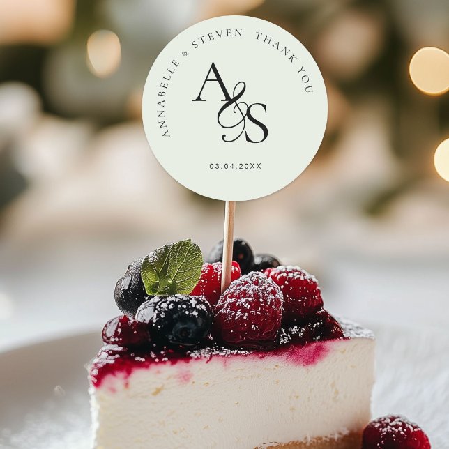 Monogram, Wedding Thank You Classic Round Sticker (Personalized, Elegant, Classic, Monogram, Light-Green, "Thank You" Wedding Sticker.)