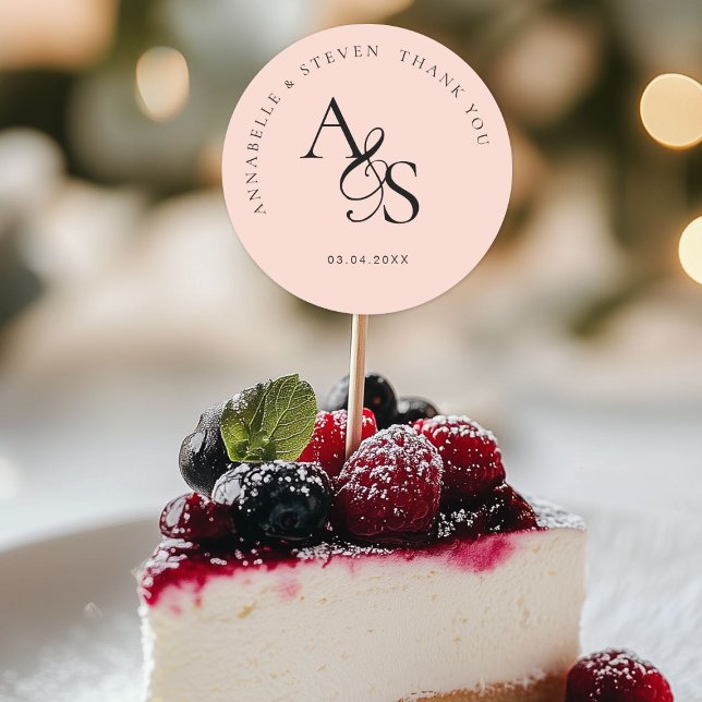 Monogram, Wedding Thank You Classic Round Sticker (Personalized, Elegant, Classic, Monogram, Blush-Pink, "Thank You" Wedding Sticker.)