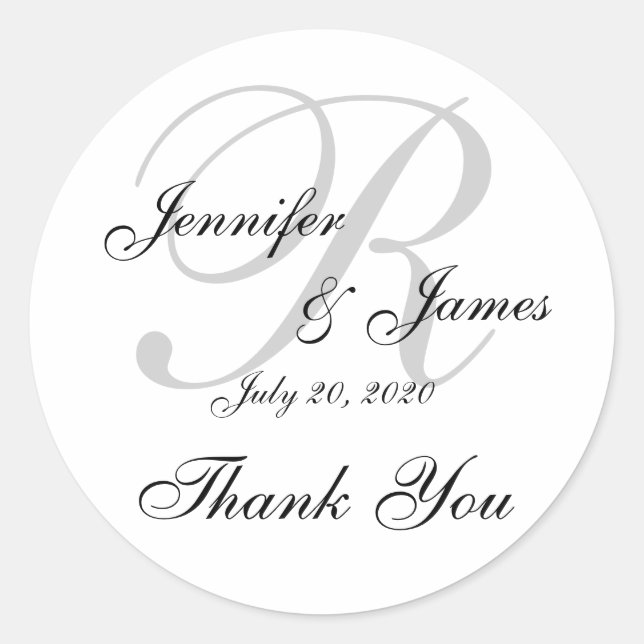 Monogram Wedding Thank You Label Sticker (Front)