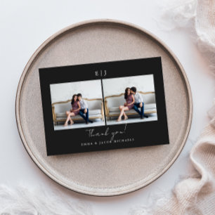 Monogram Wedding Thank You Photo Black and White Card