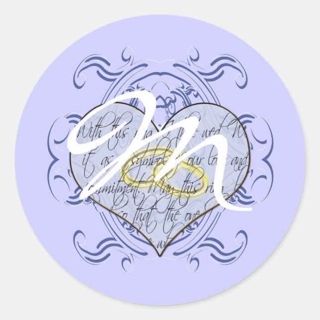 Monogram Wedding Vow Heart Classic Round Sticker (Front)