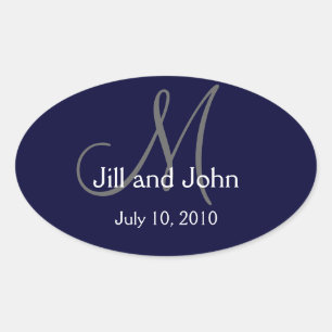 Monogram Wedding Wine Label Sticker Navy