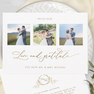 Monogram Wedding With Love and Gratitude Photo Thank You Card