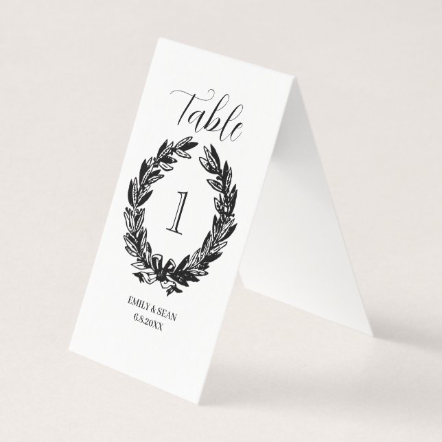 Monogram Wedding Wreath Illustration Table Number (Front)