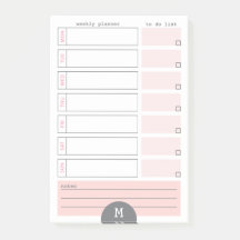 Monogram Weekly Planner Peony Post It Notes