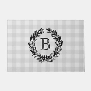 Monogram Welcome Wreath Grey Autumn Doormat