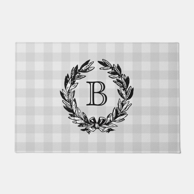 Monogram Welcome Wreath Grey Autumn Doormat (Front)