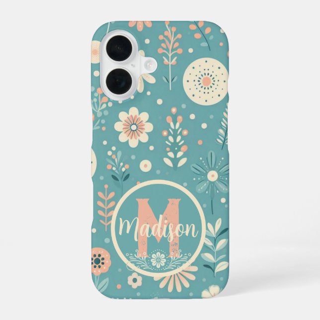 Monogram Whimsical Blooms iPhone 16 Case (Back)