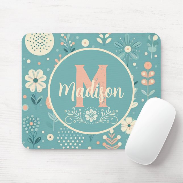 Monogram Whimsical Blooms Mouse Pad (With Mouse)