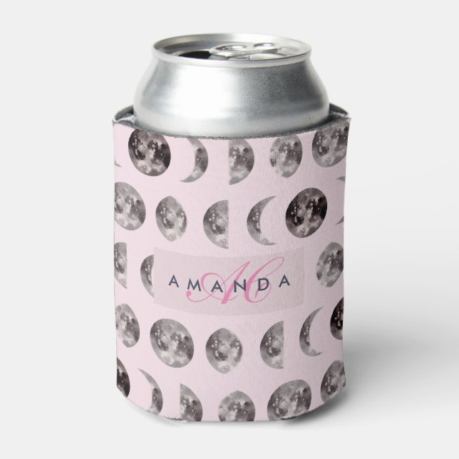 Monogram Whimsical Dreamy Moon Phases Gifts Can Cooler (Can Front)