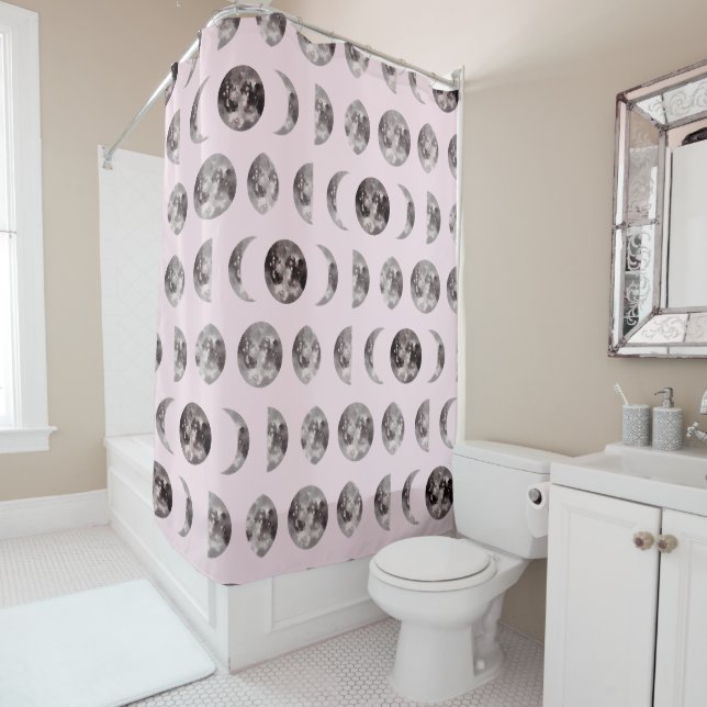Monogram Whimsical Dreamy Moon Phases Gifts Shower Curtain (In Situ)