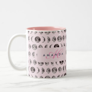 Monogram Whimsical Dreamy Moon Phases Gifts Two-Tone Coffee Mug