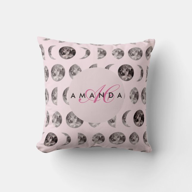 Monogram Whimsical Dreamy  Moon Phases Pattern Cushion (Front)