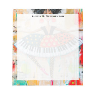 Monogram Whimsical Piano Keys Music Ballerina Notepad