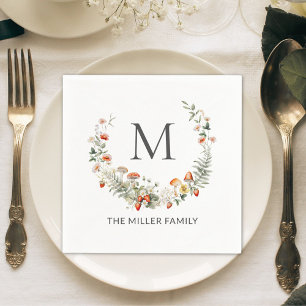 Monogram Whimsical Watercolor Floral Botanical Napkin