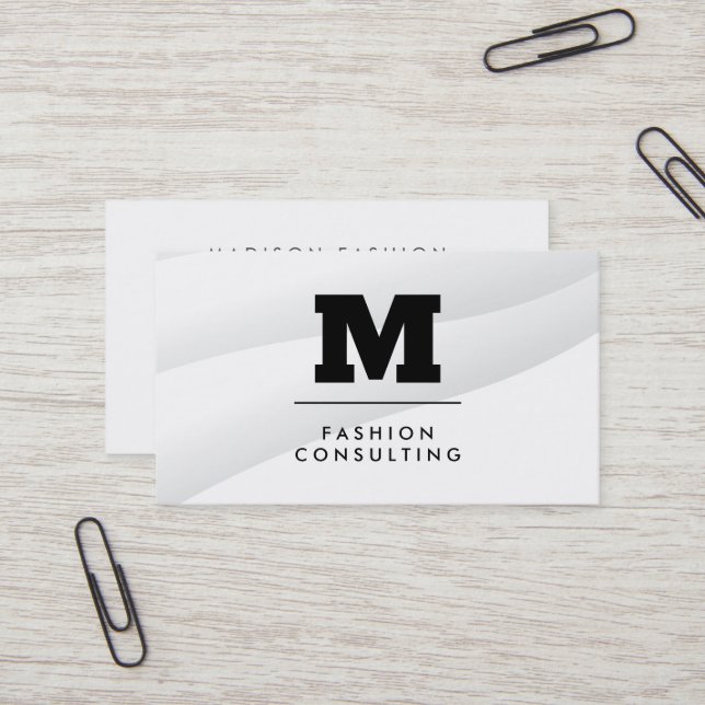 Monogram White Abstract Shaped Layers Business Card (Front/Back In Situ)