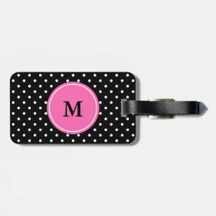 Monogram White and Black Polka Dot Pattern Luggage Tag