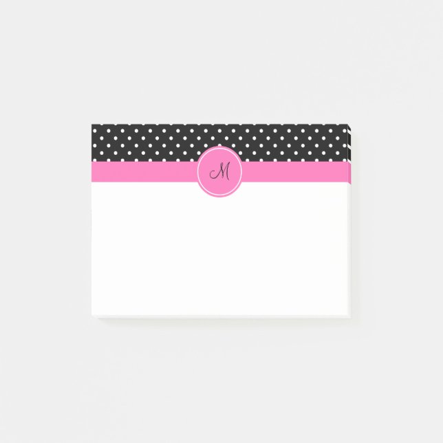 Monogram White and Black Polka Dot Pattern Post-it Notes (Front)