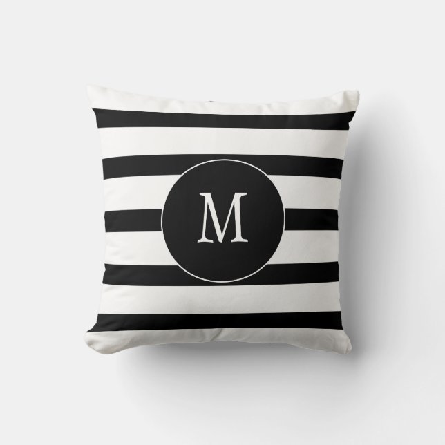 Monogram White and Black Stripes Cushion (Front)