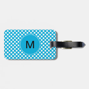 Monogram White and Blue Polka Dot Luggage Tag