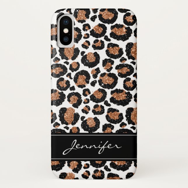Monogram White and Gold Foil Cheetah Pattern Case-Mate iPhone Case (Back)