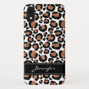 Monogram White and Gold Foil Cheetah Pattern iPhone XR Case