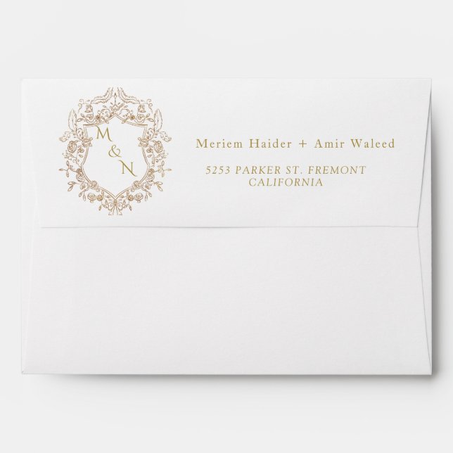 Monogram White and Gold Wedding  Envelope (Back (Top Flap))