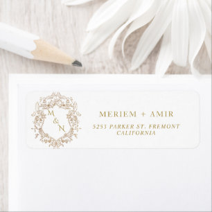 Monogram White and Gold Wedding Return Address Label
