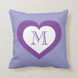 Monogram white and purple heart cushion