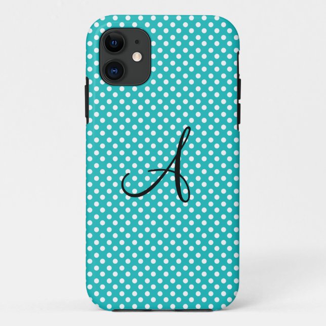 Monogram white and turquoise polka dots Case-Mate iPhone case (Back)
