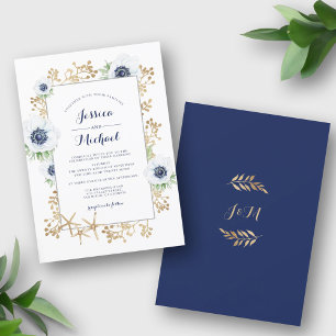 Monogram White Anemone Flower Elegant Wedding Invitation