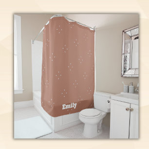 Monogram white arrow on mocha mousse background shower curtain