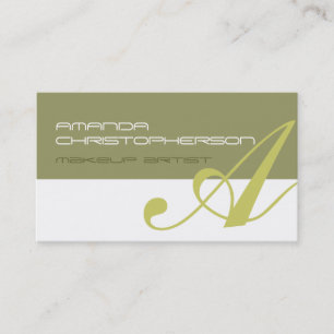 Monogram White Beige Makeup Artist Business Card